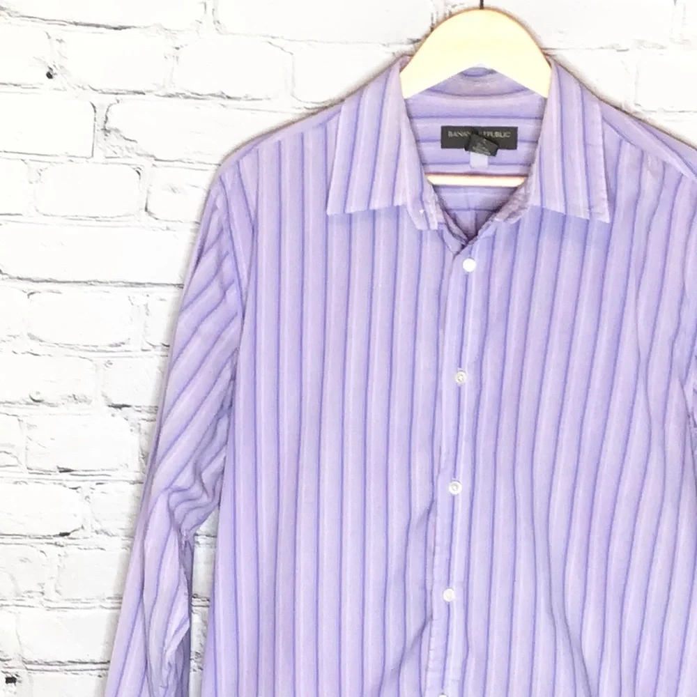 Banana Republic Custom Dyed Lilac Casual Button Down Striped Long Sleeve Large